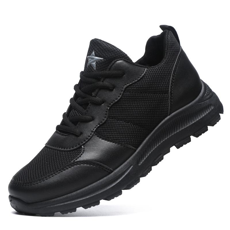 Frühling neue Herrenschuhe Mesh atmungsaktiv Sport Freizeitschuhe weiche Sohle rutschfest schlicht rein schwarz Trainingsschuhe