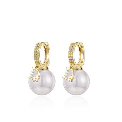 Hollow Letter Dd Natural Pearl Hanging Earrings For Women Geometry Big Dangle Earring Statement New Earrings Dangle