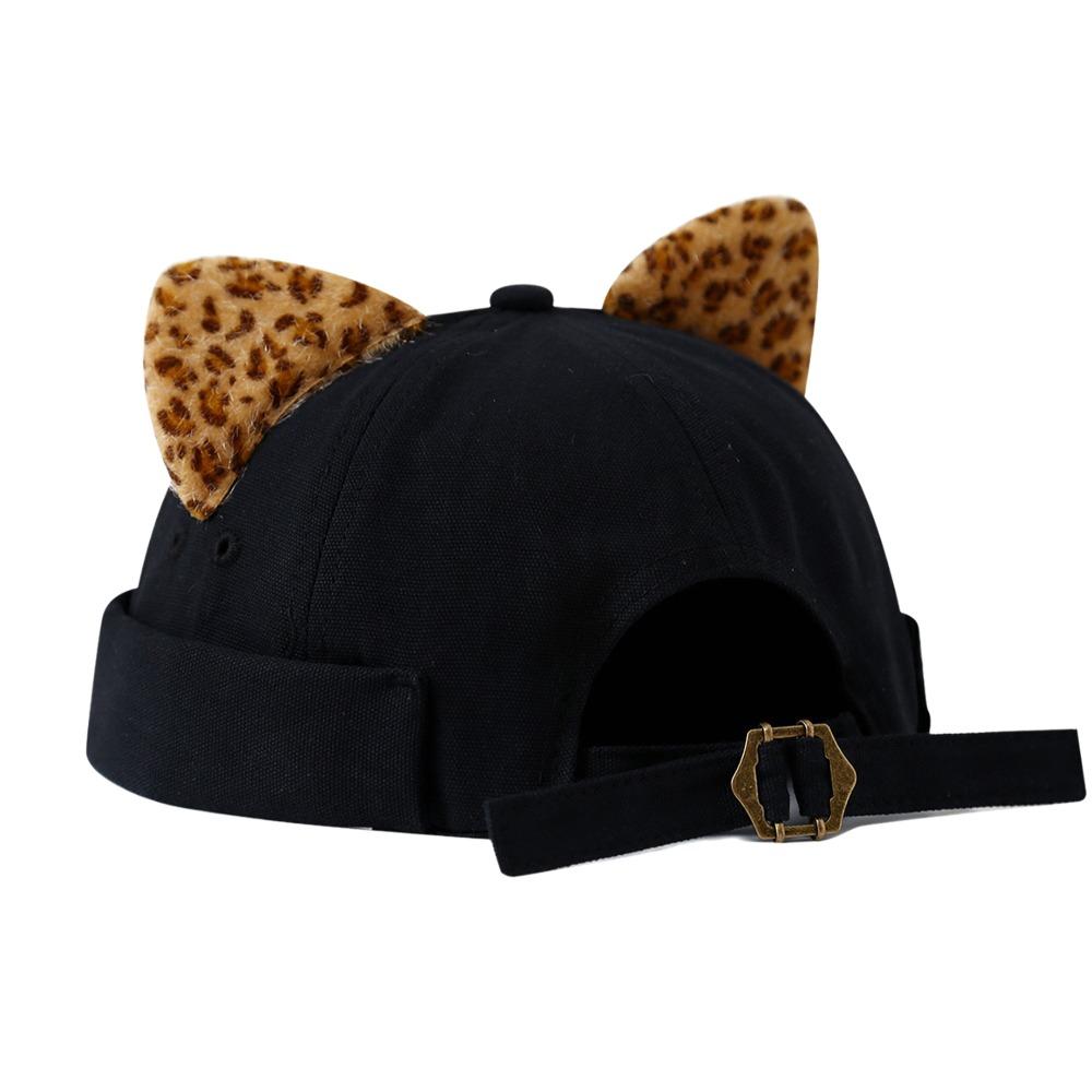 Leopard Print Cat Ears Brimless Hat Adjustable Beanie Hat Cute Melon Docker Cap  Outdoor