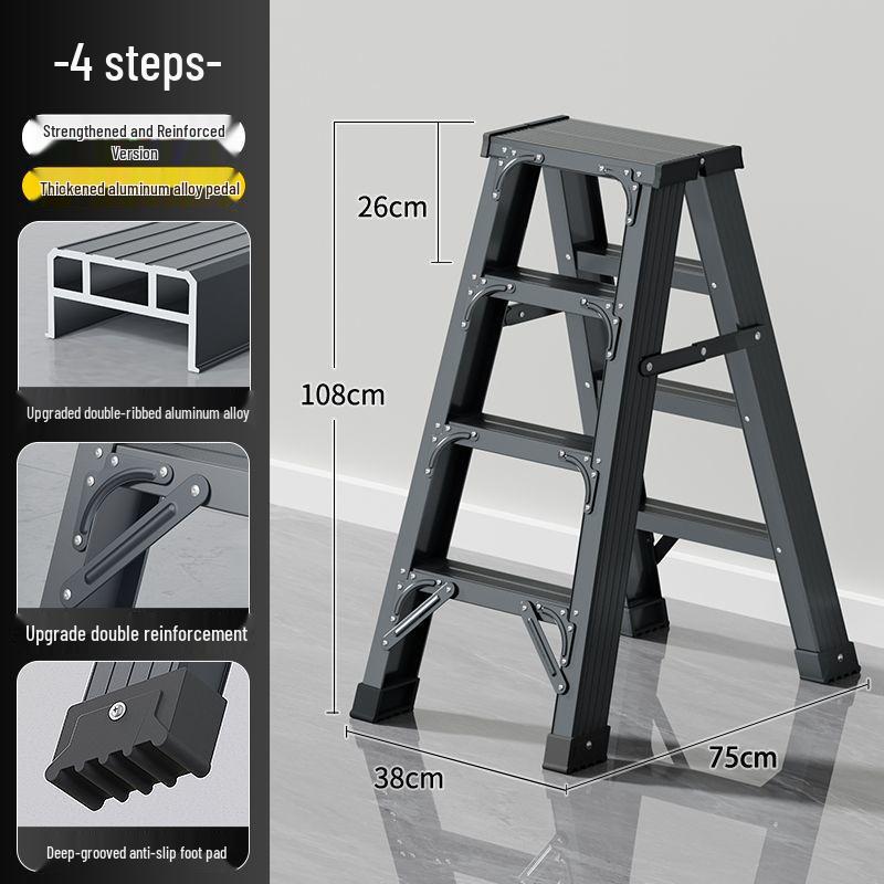 Heavy-Duty Aluminum Folding Ladder: Indoor/Outdoor Telescopic, Double-Sided, Portable.