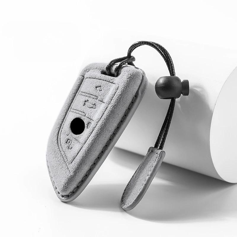 Suede Car Key Case Remote Cover Shell Holder Chain Keyring Fob For BMW 120i 225i 320i 330Li 1 2 3 Series I3 iX3 X3 X2 M3 M2 X3M