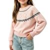 Girls Knitted Pullover Sweater with Pattern, Warm Long Sleeve Base Layer Top for Winter