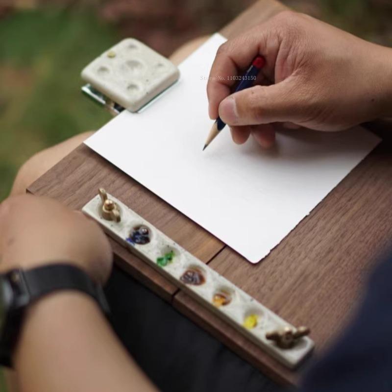 

Ultra-portable Watercolor Sketching Set Handmade Wooden Folding Drawing Board with Built-in Palette Creative Art Materials Tools