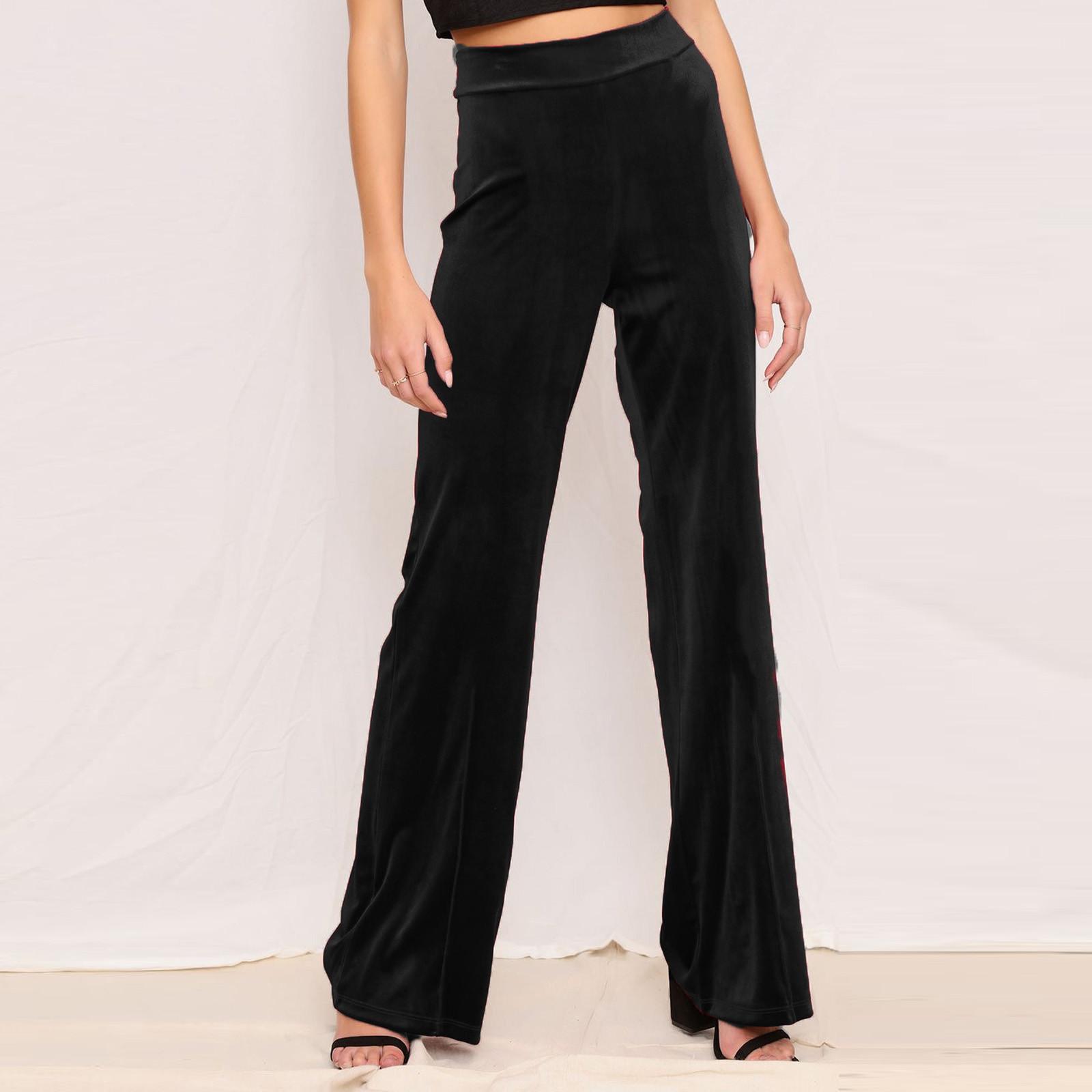 Fashion Women s Color High Waist Yoga Wide Leg Pants Loose Trousers L чёрный