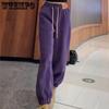 WTEMPO Plus Size Womens's High Waist Drawstring Fleece Sweatpants Tapered Trousers Warm Winter Long Pants for Women with Pockets