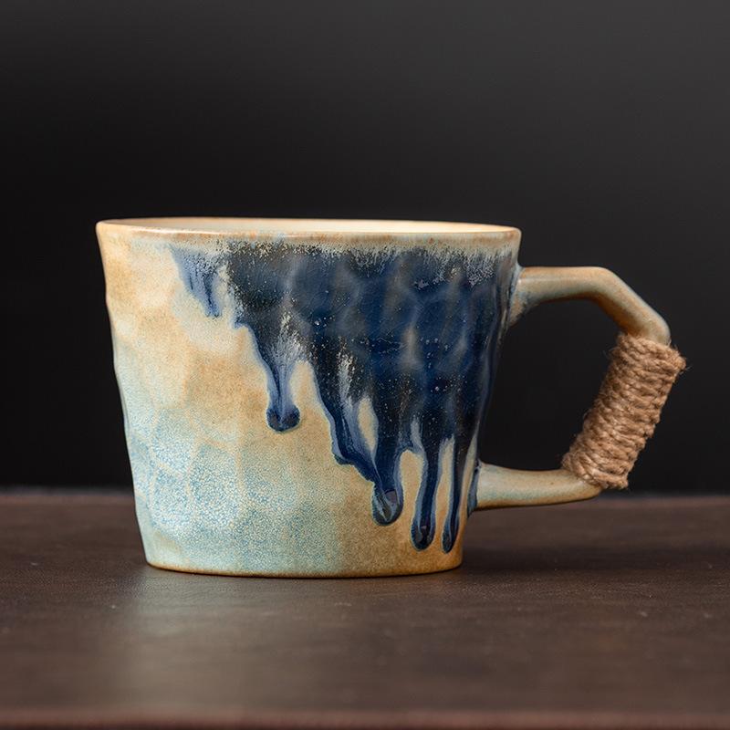 Vintage Gradient Irregular Thread Ceramic Mug Vintage Tie Coffee Cup Birthday Gift Breakfast Oat Milk Cup Office Mug Home Decor