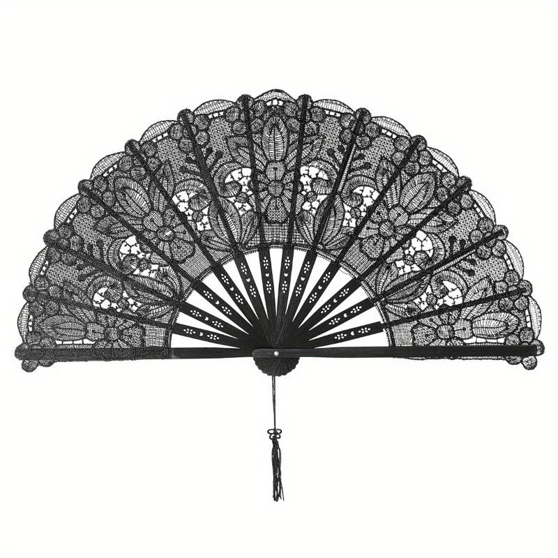 1PC Elegant HollowOut Lace Fan for Bridal Shower Dance Recital Sheer Handheld Fan for Wedding and Formal Occasion