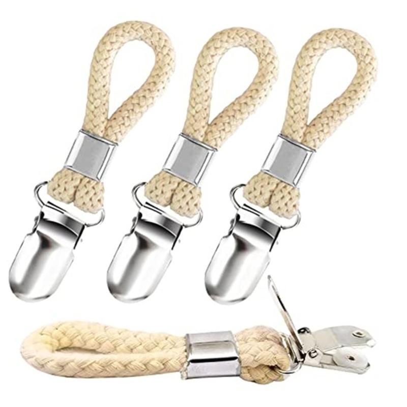 4Pcs Braided Cotton Loop Metal Towel Clips Household Bedroom Dormitory Organize