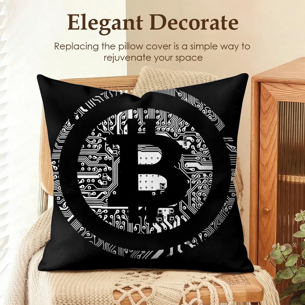 Bitcoin Btc Logo Cool Cushion Cover Natural Linen Organic Fabric DoubleSided Printing Sofa Home Decor Gift Pillow Case
