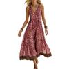 Summer Women's Bohemian Leopard Print Maxi Dress V-Neck Sleeveless Spaghetti Strap Long Dress Casual Loose Flowy Beach Dress