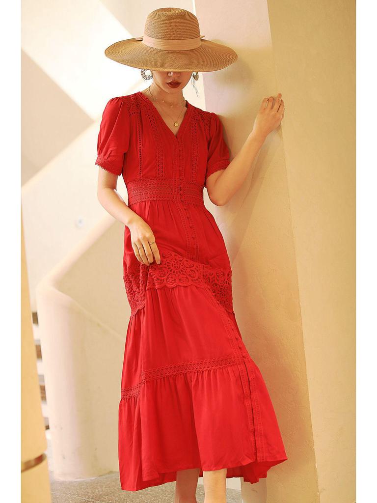 2025 Französisches V-Ausschnitt Schlankmachendes Langes Sommerkleid