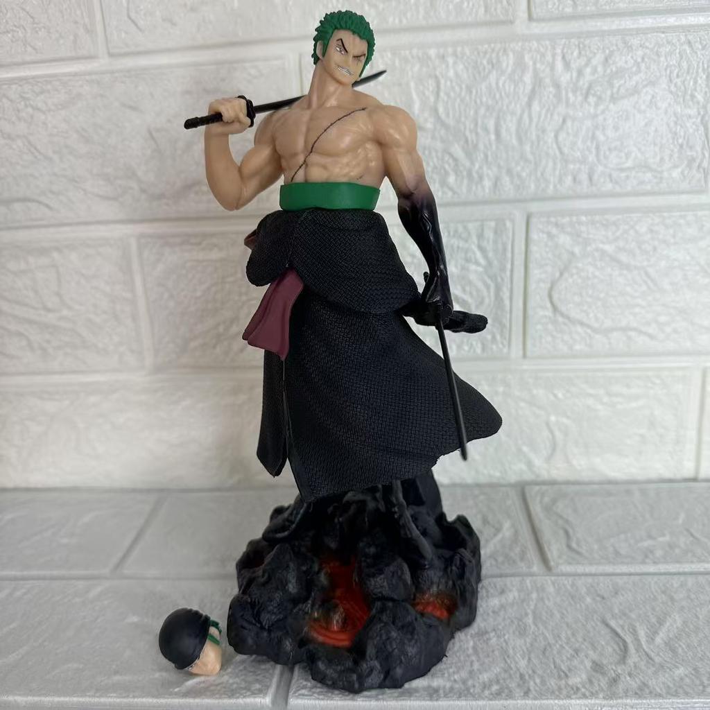 23cm Anime One Piece Carrying Knife Roronoa Zoro Interchangeable Heads PVC Collectible Statue Model Figure Ornament Gifts