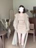 [Original Practice] Small V-neck Waist Pleated Dress for Women's Spring and Autumn Long-sleeved Slim-fitting Short Hip Wrap