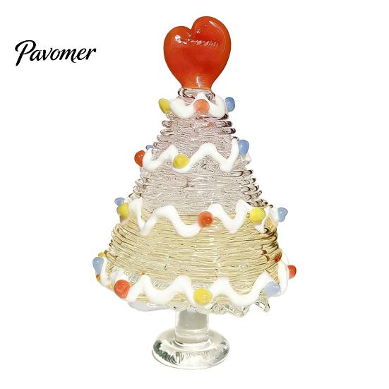 Handmade Colored Glass Decor Glazed Christmas Tree Figurine, Colorful Miniature Xmas Decor, Handcrafted Seasonal Home Festive Ornament Table