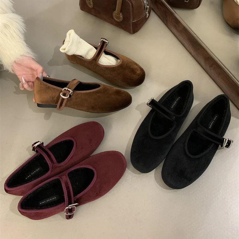 IPPEUM Ballet Flats Buckle Red Dress Ballerinas Zapatos Mujer Women Mary Janes Shoes