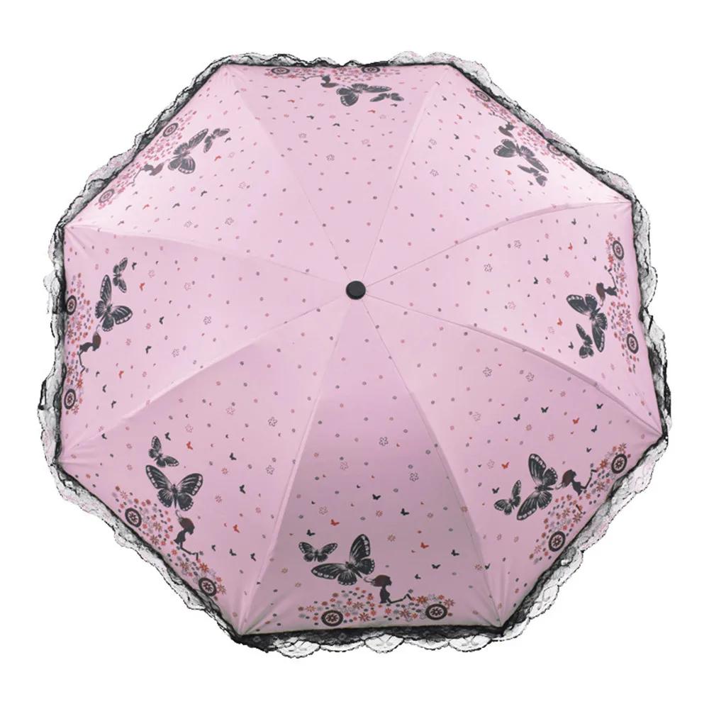 Butterfly Lace UV Umbrella Paraguas Manual for Woman Rain and Sun Gift New