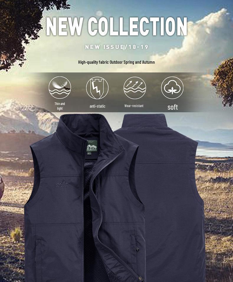 Men's Plus Size Quick-Dry Outdoor Casual Vest - Sleeveless, Loose Fit for Spring & Autumn