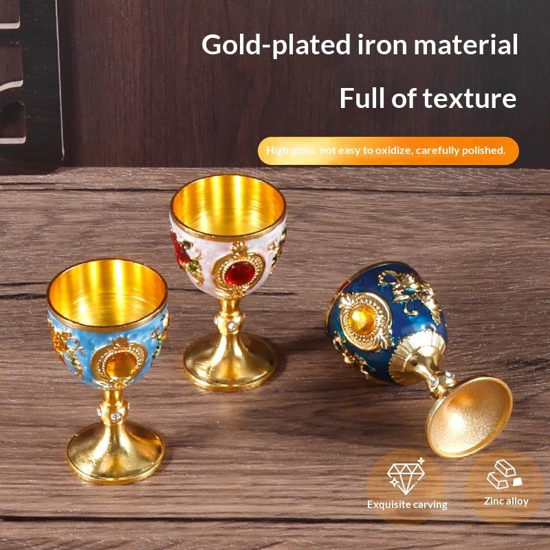 Vintage European Alloy Goblet Embossed Enamel Mini Liquor Wine Cup Multi Colors For Wedding Home Bar Table Decor Gift