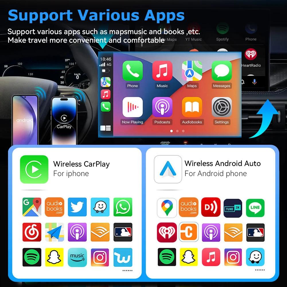 2 in 1 Wireless CarPlay Android Auto Adapter Wireless Car play Ai Box USB Dongle For Apple Iphone Android Phone Auto Connect