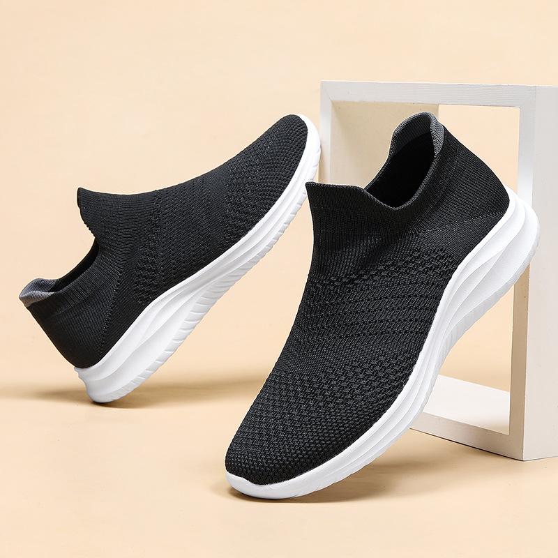 Men's Shoes Breathable Fly-woven Casual Sports Lazy One-pedal Socks Shoes Men's Ultra-light Soft-soled Black Mesh Shoes