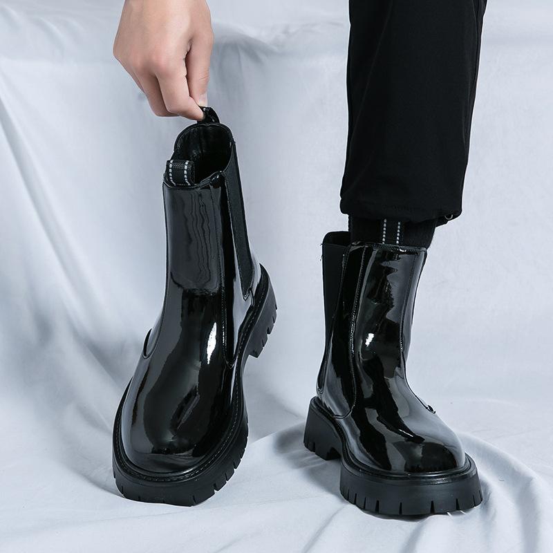 Chelsea boots autumn and winter smoke tube Martin boots retro casual British high-top leather shoes medium-top short boots