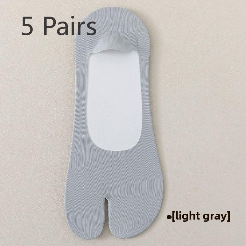 5 Pairs Split Toe Boat Socks Men's Shallow Toe Socks Summer Non-slip and Cool Ice Silk Socks