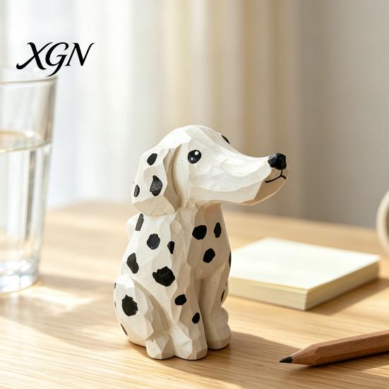 Artistic Wood Craft Gift Handmade Dalmatian Dog Wooden Ornament, Hand Carved Basswood Niche for Her Animal Figurine, Creative Sculpture Home