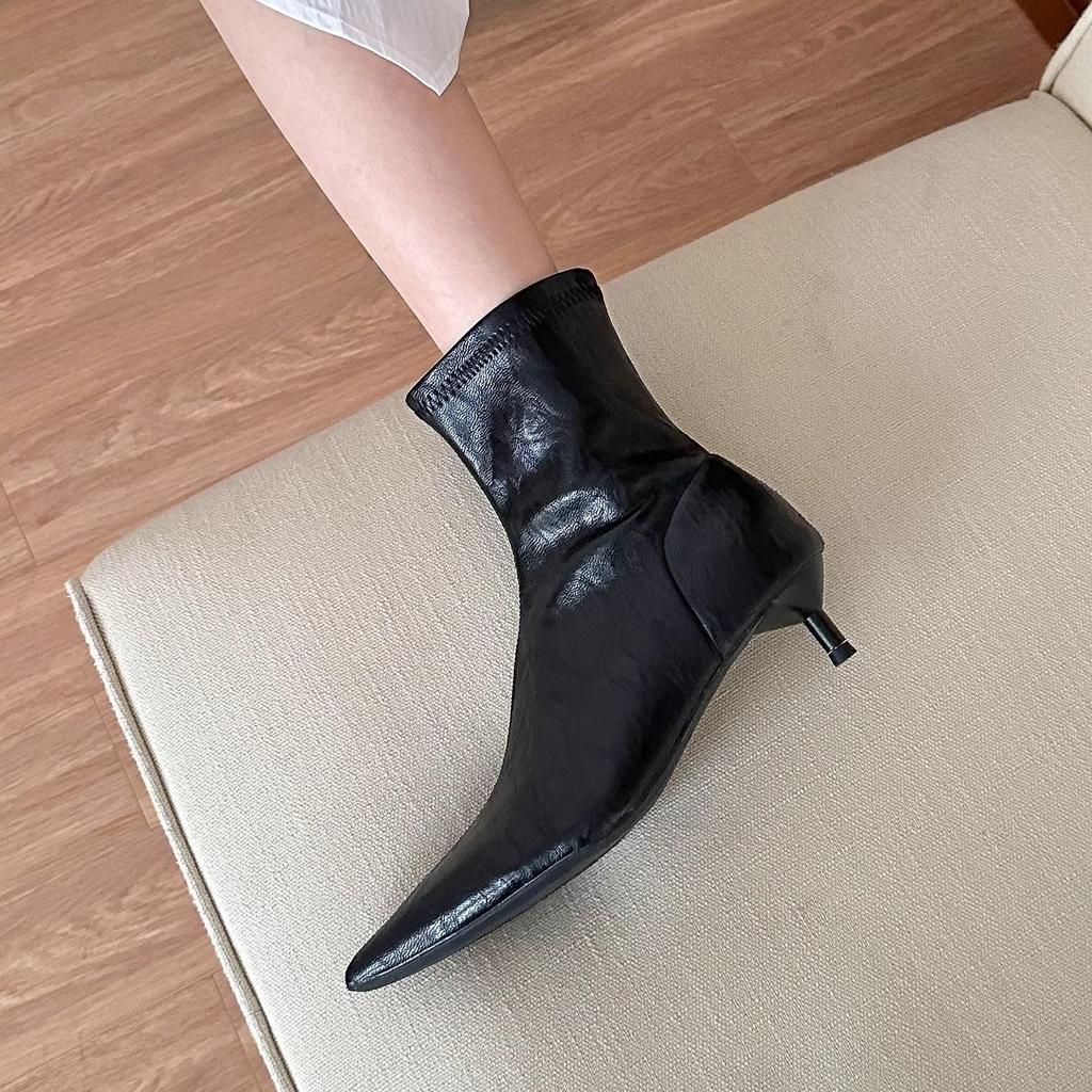 Vintage Brown Soft Leather Cat Heel Boots Women's 2025 Autumn New Fashion and Versatile Small Heel Leather Boots Women's Fashion Boots