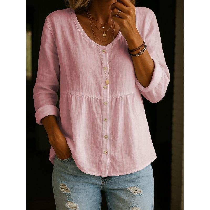 BITCED Moda Casual para Mujer Estampado de Color Sólido Manga Larga Cuello en V Blusas y Camisas Diseño Internacional