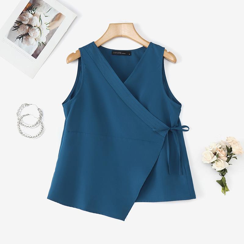 ZANZEA Women Casual V-Neck Sleeveless Lace Up Tank Tops