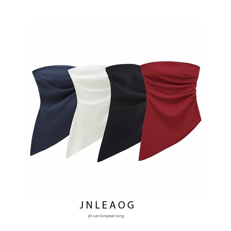 Jnleaog Autumn New Women's Clothing Fashion Style French Style Design Ruched Asymmetric Tops 0085837