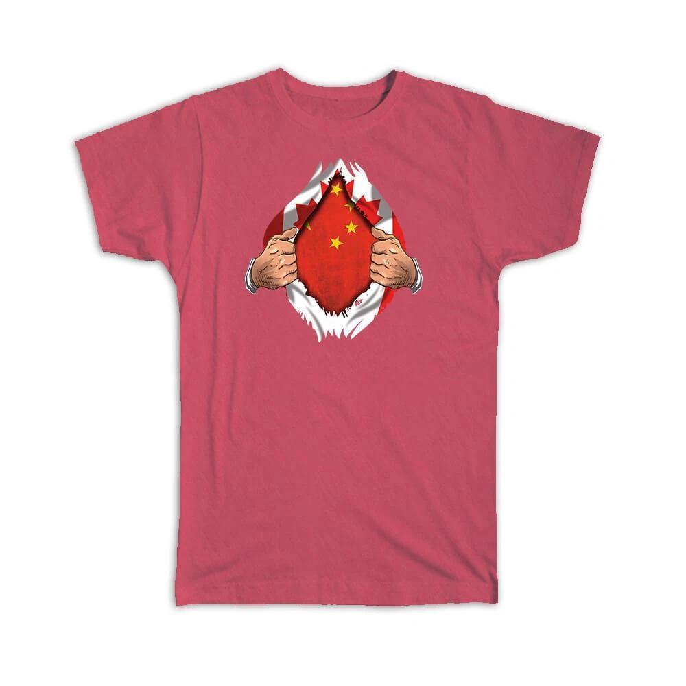 Gift T-Shirt : China Canadian Flag Chest Chinese 2XL