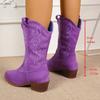 Large size embroidered sleeve medium boots women's autumn and winter new thick heel western cowboy fashion boots women