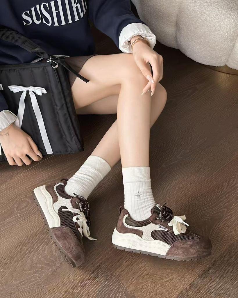 2025 Women's Round-Toe Color-Block Sneakers: New Autumn Fashion, Breathable, Thick-Soled German Trainers