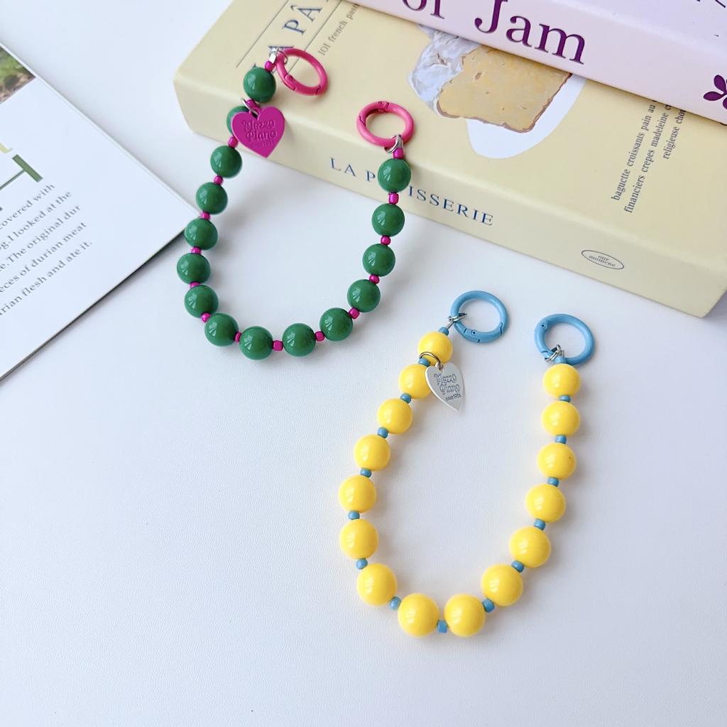 Korean and Japanese Style INS Solid Color Beaded Chain Phone Case Lanyard Handheld Wrist Strap Pendant Decoration Universal Phone Case
