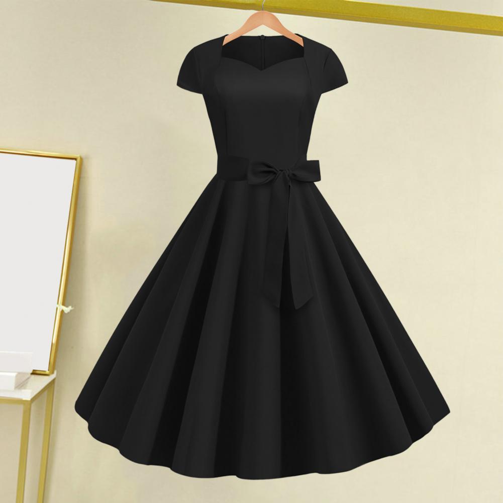 Kjole til dame V-hals Belte Sløyfedekor A-linje Stor sving Tettsittende Høy midje Ensfarvet Retro Kortermet Prinsessestil Dame Midi Dr
