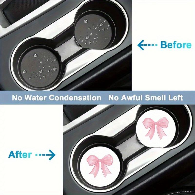 2pcs Non-Slip Pink Bow Pattern Vehicle-Mounted Cup Holder, Universal Cup Holder, Water Absorption Coasters, Car Interior Design Accessories