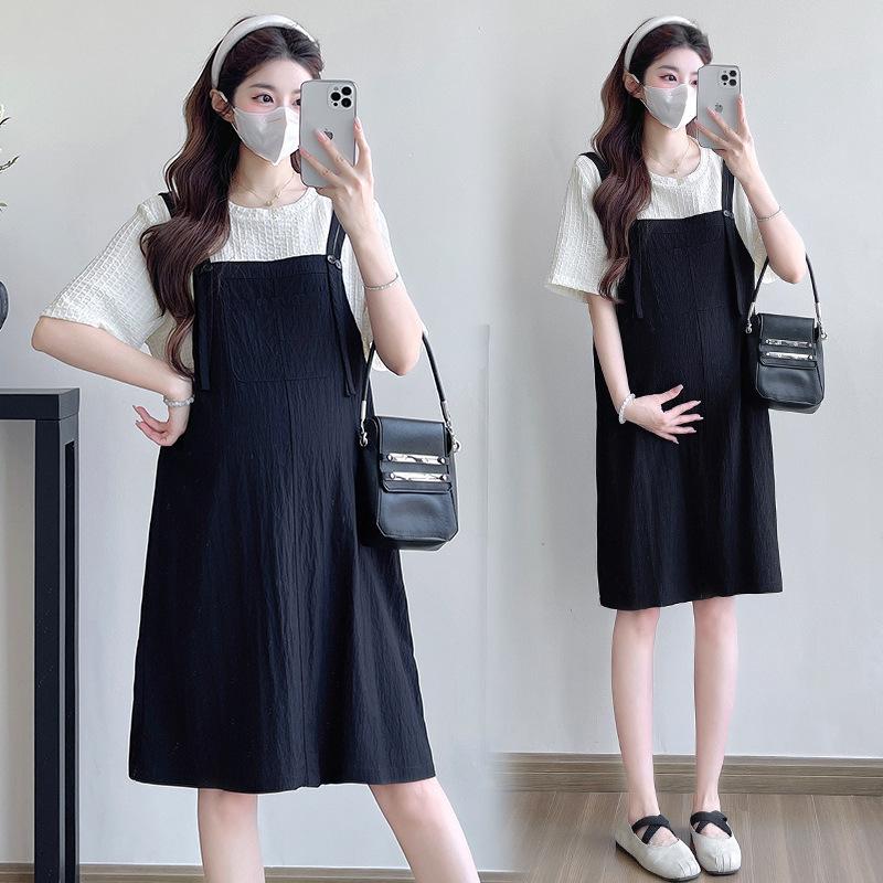 Summer Design Spliced Two-Piece T-Shirt Dress – Korean Style Loose Slimming Maternity Wear