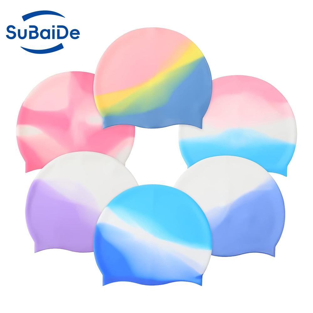 Customize Printing Funny Logo Ear Protection Silicone Swimming Caps for Men