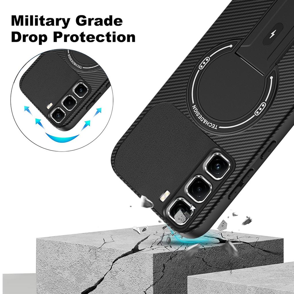 For Infinix Hot 50 Pro+ 4G Case Carbon Fiber Texture PC+TPU Phone Cover with Kickstand