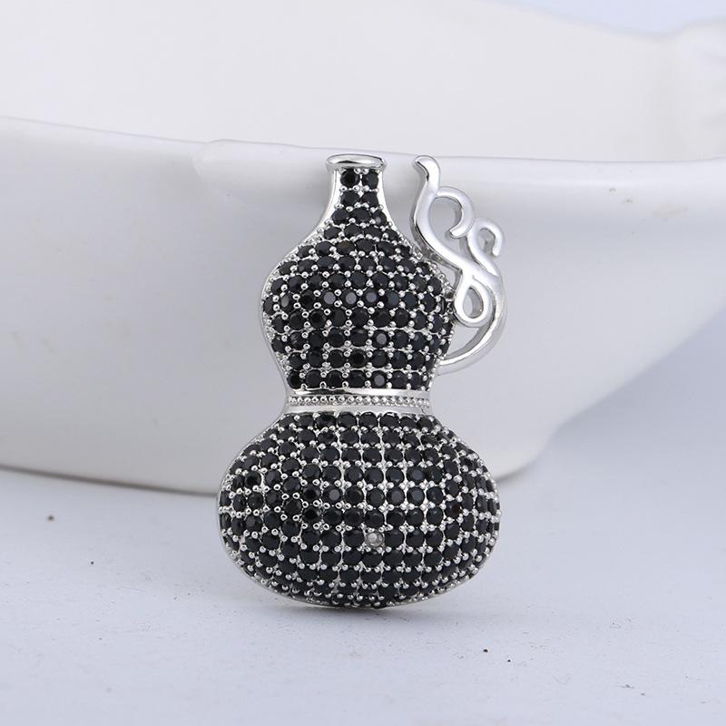 High-End Handmade Copper Inlaid Zirconium Gourd Brooch, Fashion Pin Jewelry Collar Pin Accessories