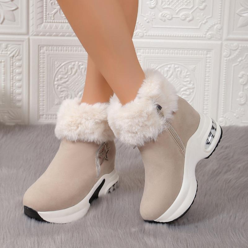 

Женские осенне-зимние модные ботинки большого размера на толстой подошве из бархата, теплые, с боковой молнией, хлопковые 43 бежевый