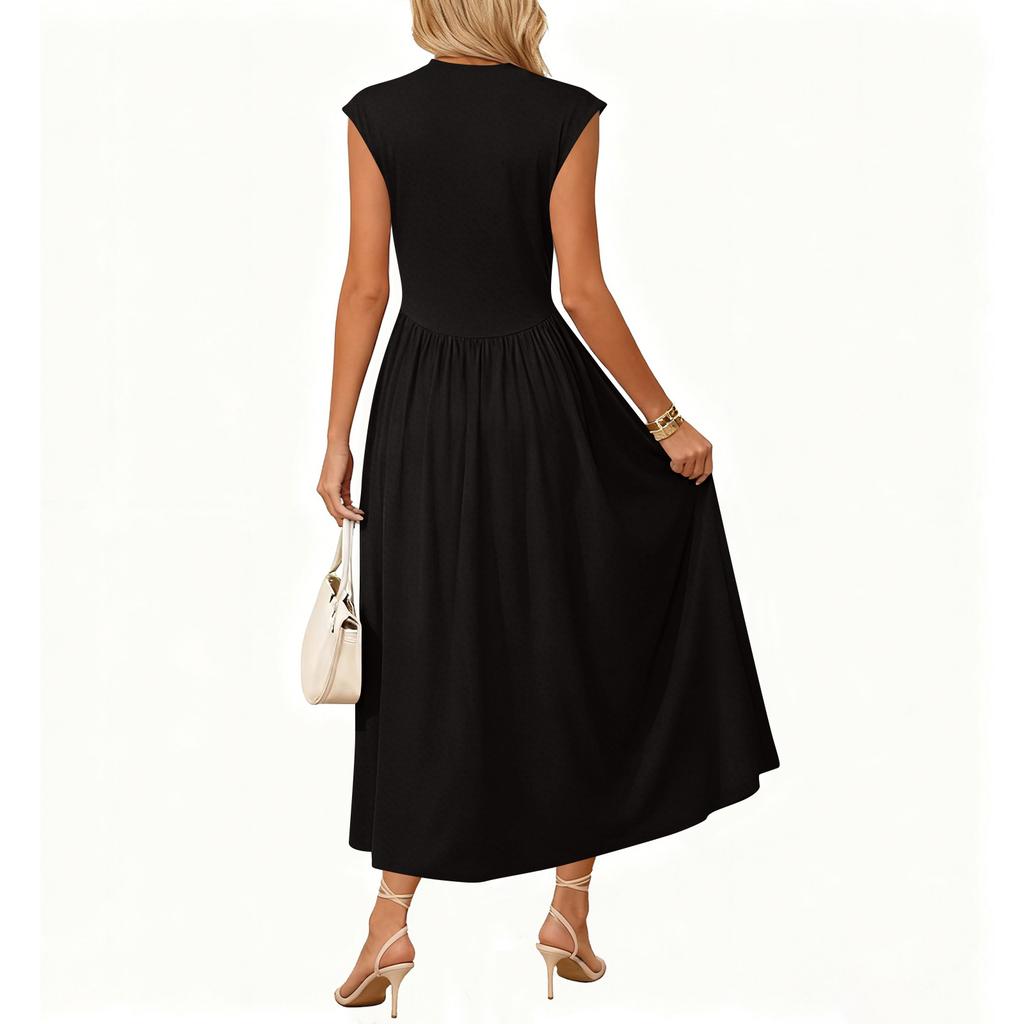 Women's Fashionable Color Short Sleeved Long Casual Temperament Long Dress