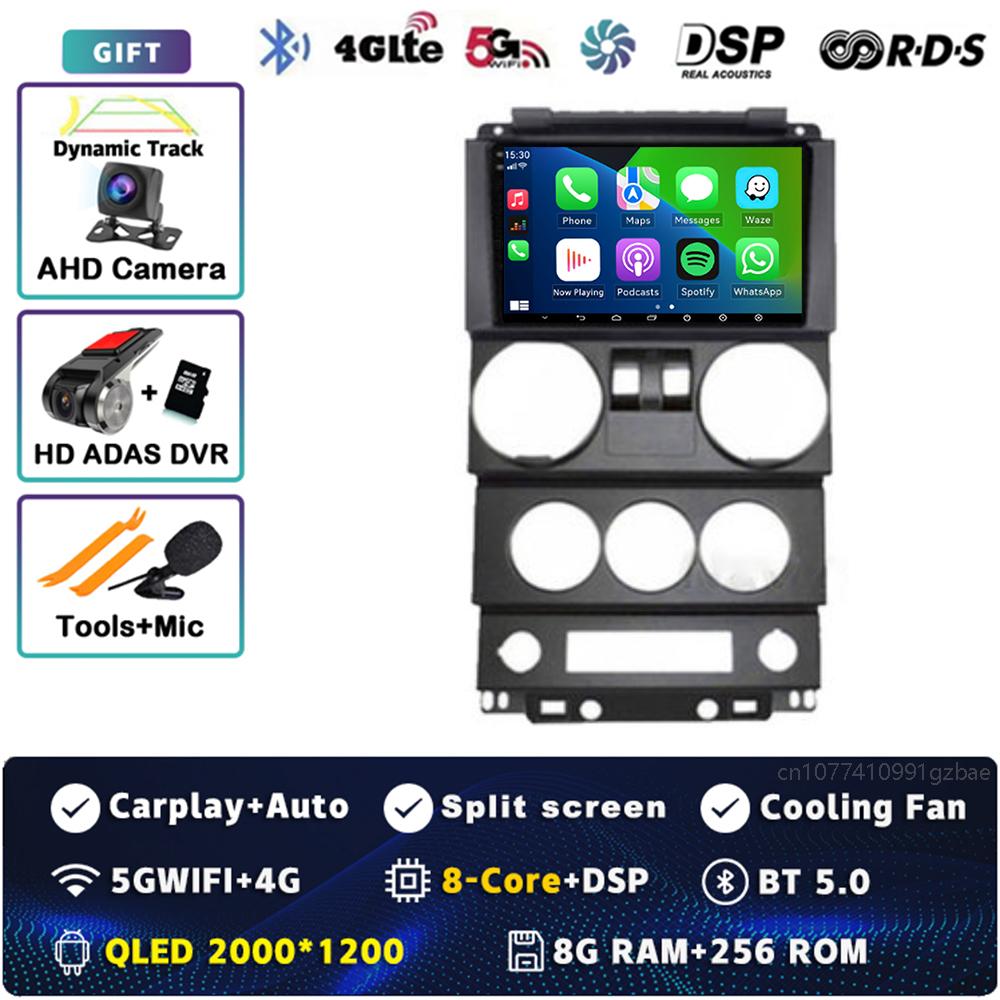 Android 14 Carplay Auto For Jeep Wrangler Unlimited 3 JK 2008 - 2010 Car Radio 4G+WIFI Player Multimedia srereo Navigation Video