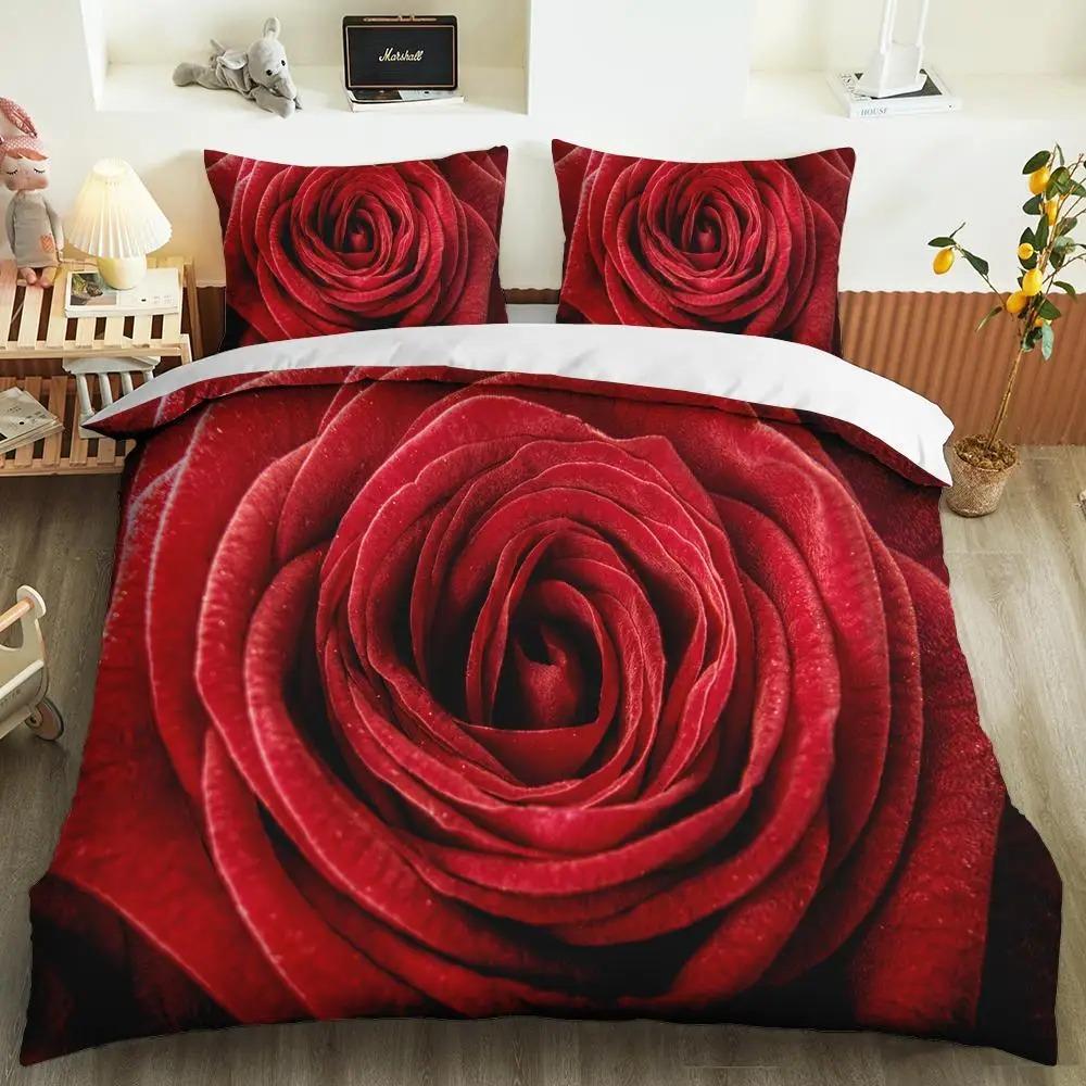 

Red Rose Duvet Cover Set Full Size Microfiber Red Flower Quilt Cover For Valentine s Day Mother s Day Wedding Soft Bedding Set 70x133cm 2pcs