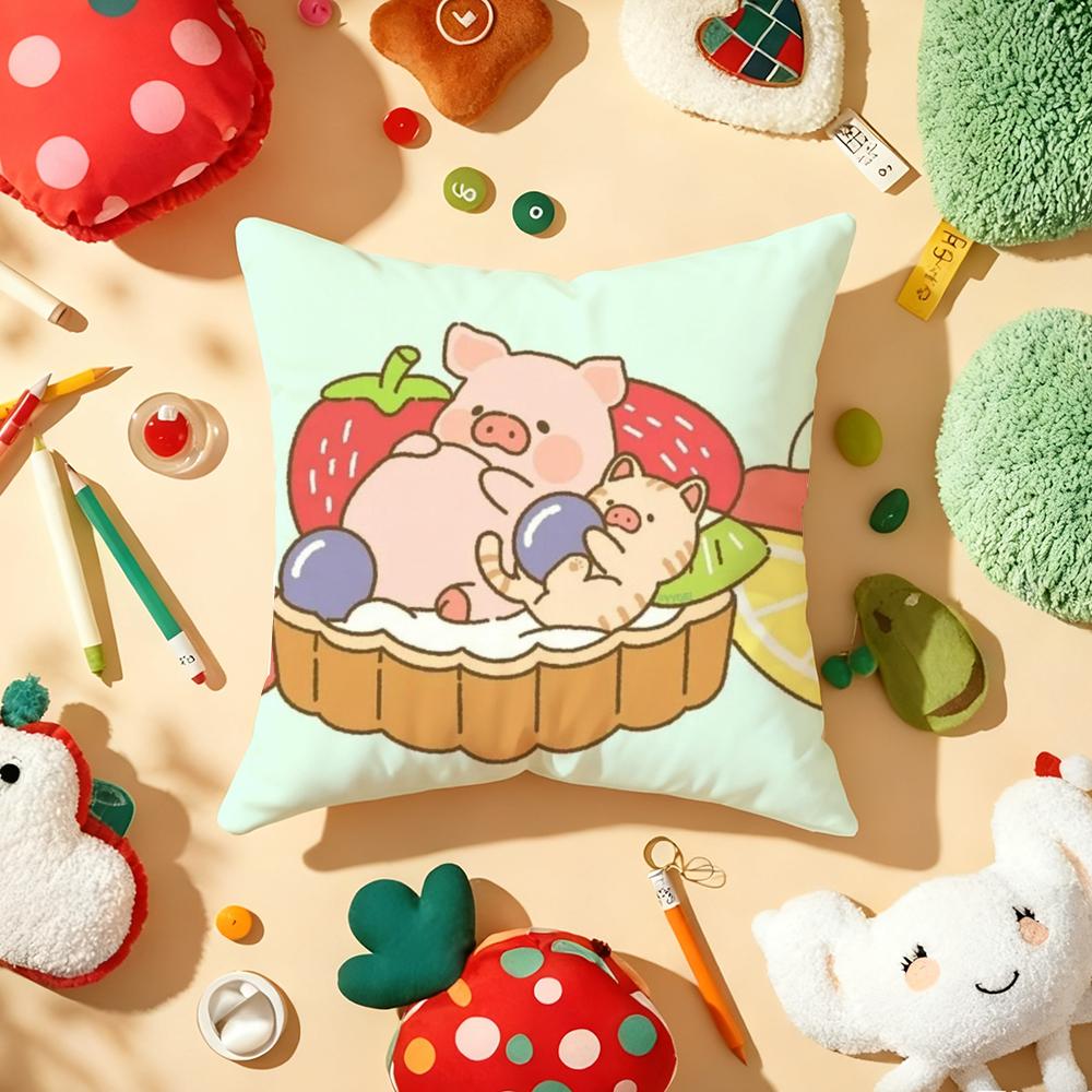 Cute Cartoon lulu pig Cushion Cover Plush Fabric Soft DoubleSided Printed Sofa Warm Winter Home Gift Pillow Cover