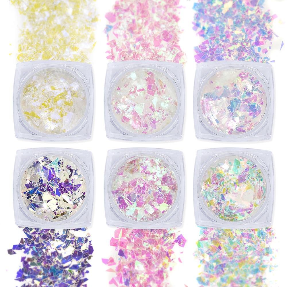 

Блестки для нейл-арта, наклейки для ногтей, нерегулярные лазерные блестки, Аврора, целлофан, украшения для нейл-арта, коробка