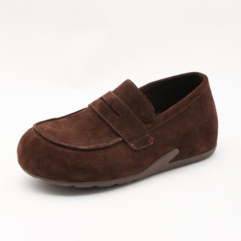 New women's Doudou shoes with one pedal, anti-velvet leather shoes to increase the height, retro casual shoes for women