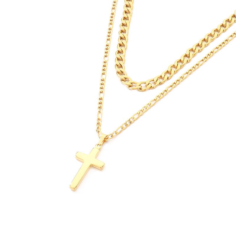 Europäische und Amerikanische Herren- und Damen-Nischen-Persönlichkeits-Kette Doppel-Schicht Kreuz-Anhänger Schmuck Halskette Männlich 2026