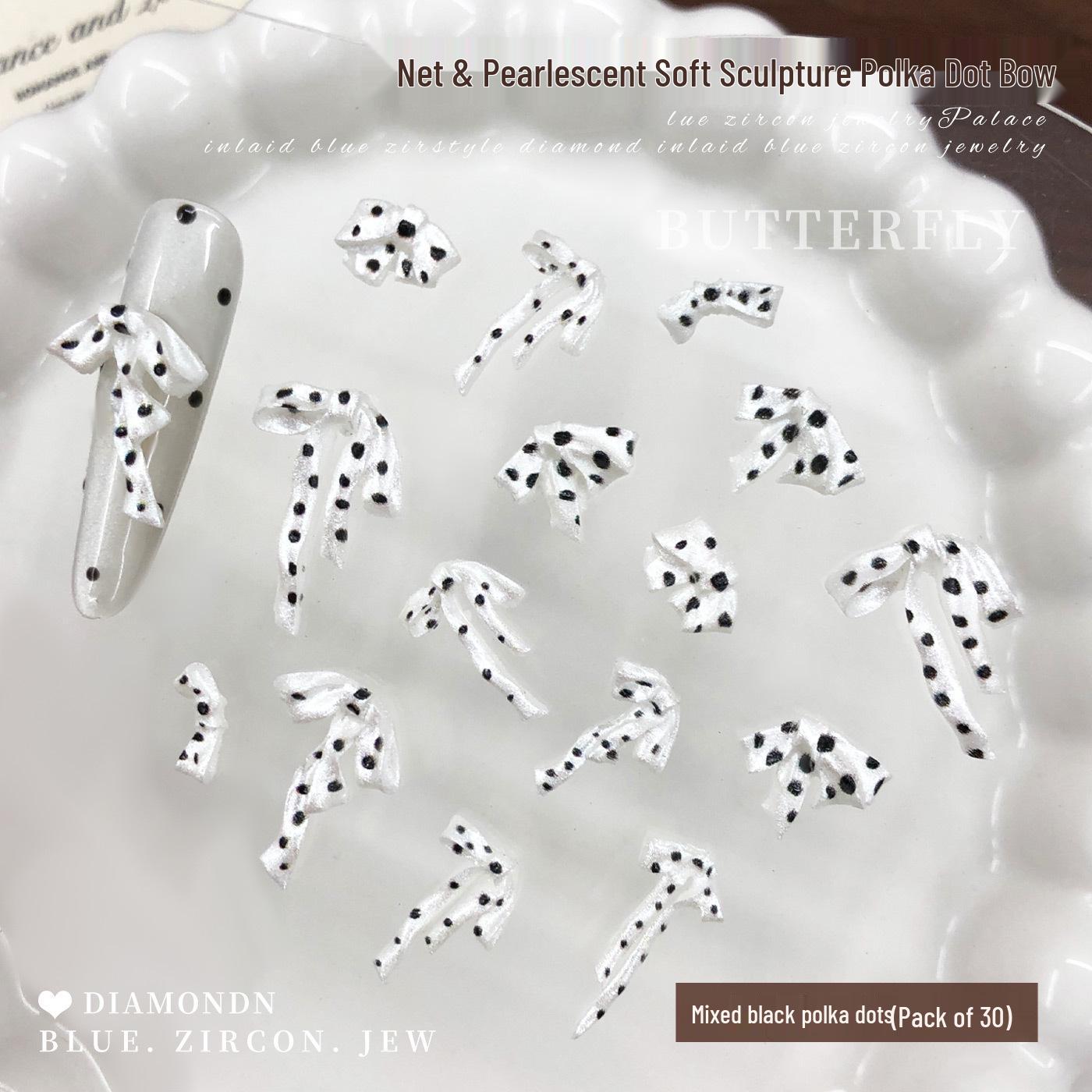 

Soft Sculpture Red Polka Dot Bow Nail Art Deco Mix: Satin, Pearlescent, Flowing Bow Tie Rhinestones for DIY Nails